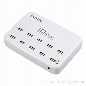 USB Charger, 10 Output Ports, Charge 10 Devices at Same Time/for All Related 5V Electronic Devices